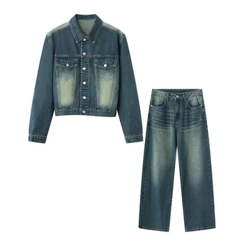 Мужская одежда | 2023 новая винтажная джинсовая куртка, трендовый прямой джинсовый костюм
